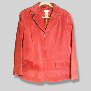 Elisabeth Genuine Suede Embossed Blazer Jacket Pink 14W NWT